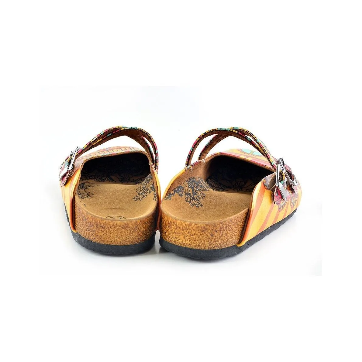 Red and Yellow Colored Flowered Caravan Patterned Clogs - WCAL134