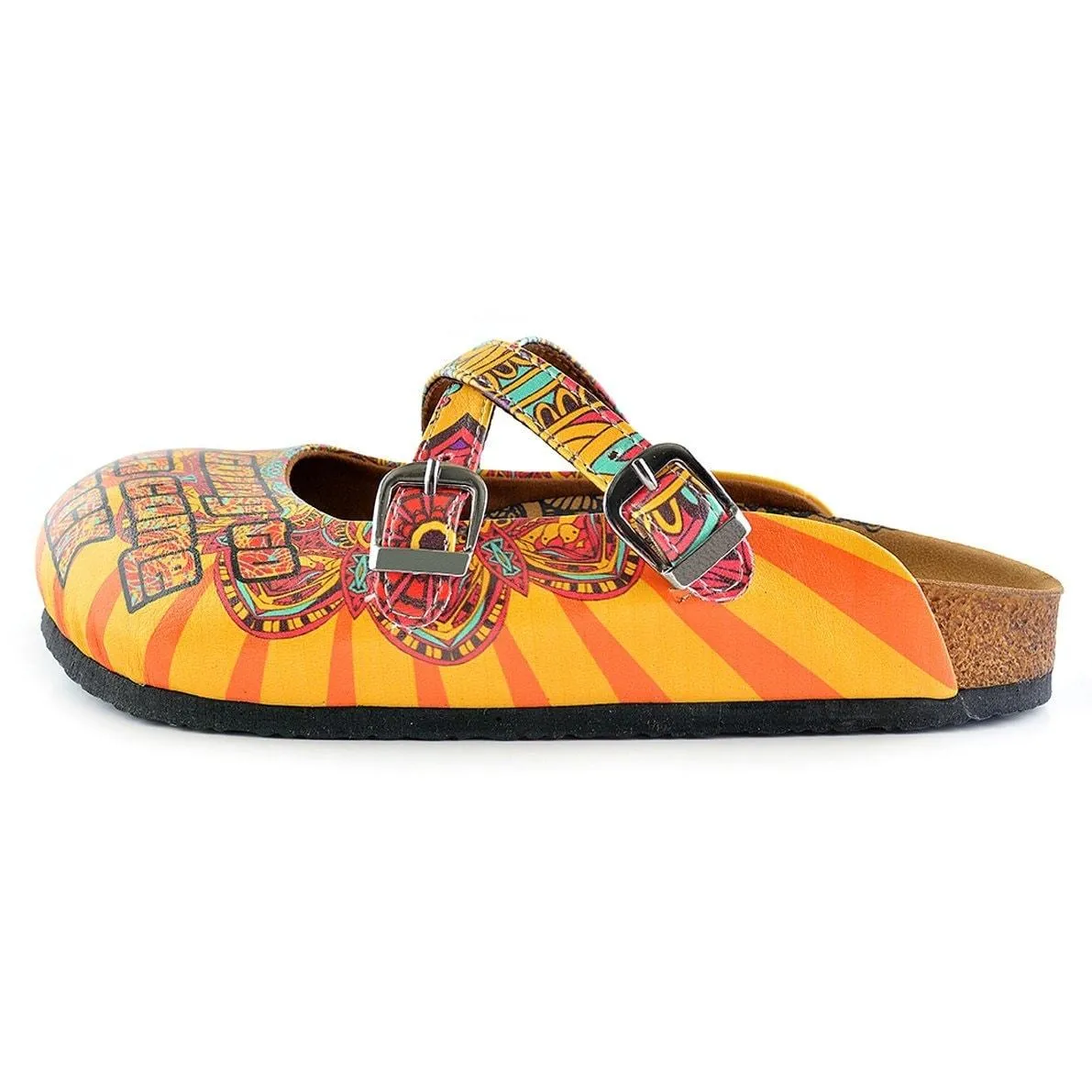 Red and Yellow Colored Flowered Caravan Patterned Clogs - WCAL134