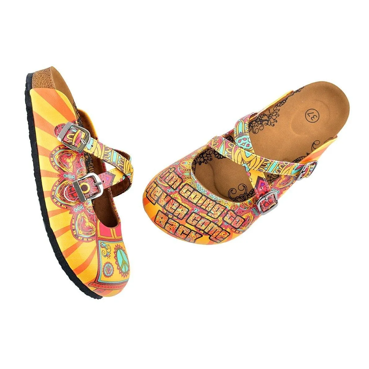 Red and Yellow Colored Flowered Caravan Patterned Clogs - WCAL134