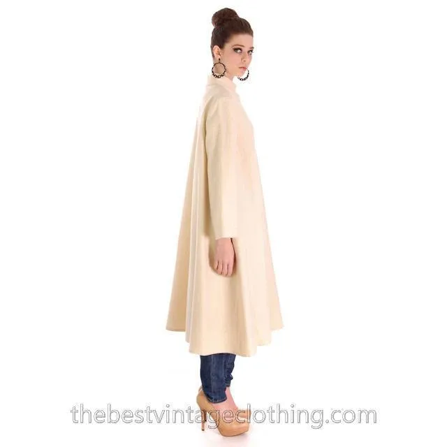 Vintage 1970s  Vuokko Suomi Finland Boiled Wool Cream Tent Coat Snap Front Mod 38 Fits S to L