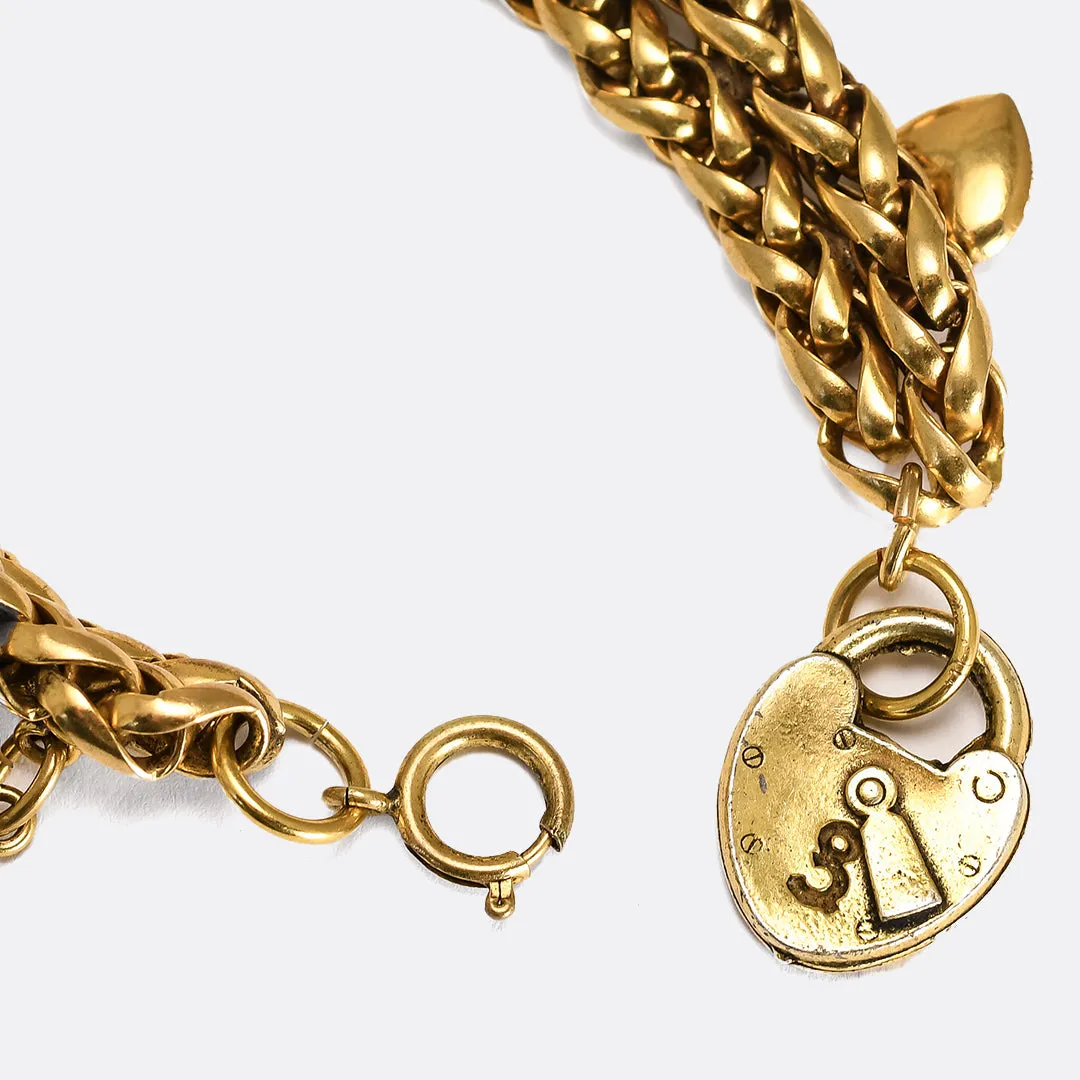 Vintage Costume "Stars & Hearts" Charm Necklace & Bracelet Set