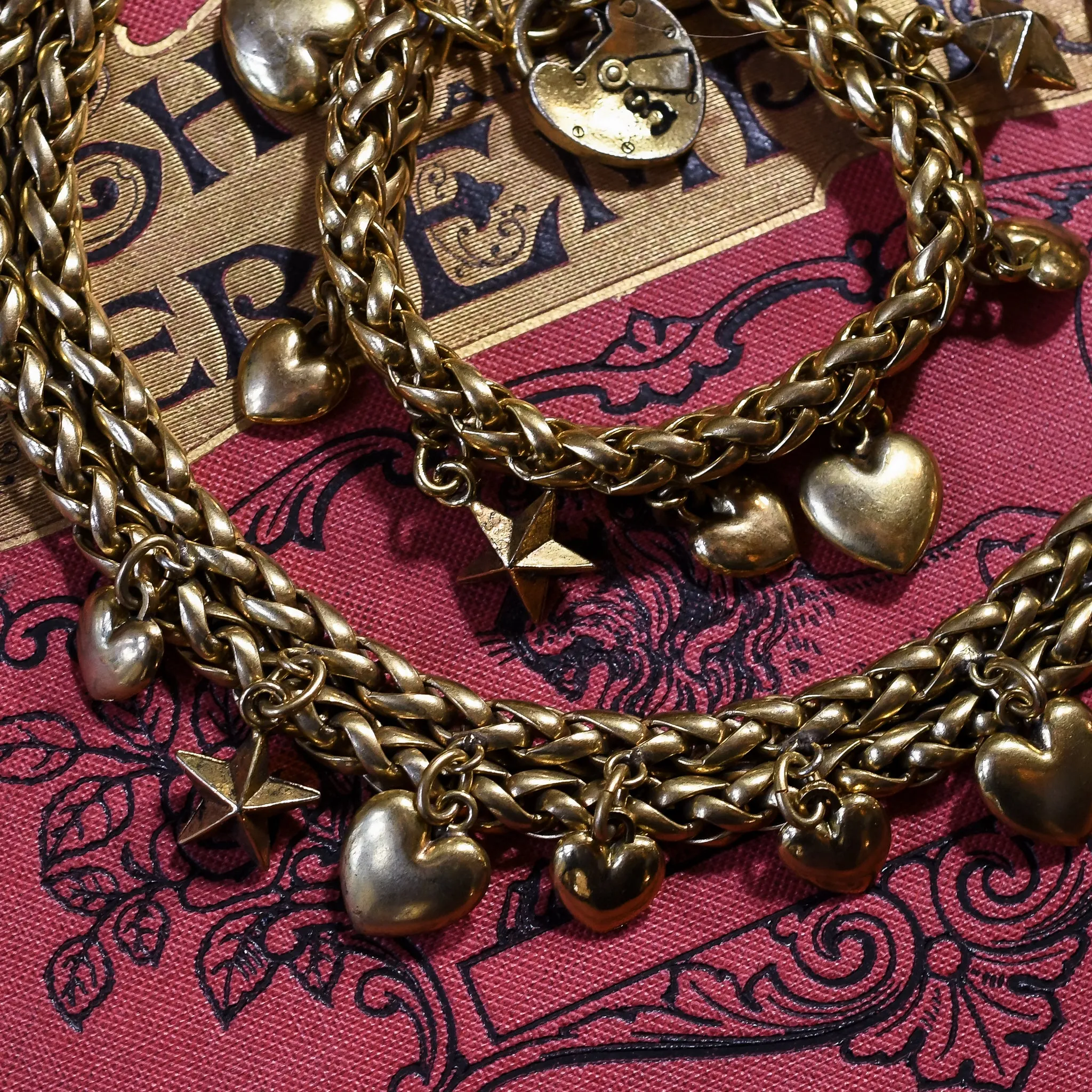 Vintage Costume "Stars & Hearts" Charm Necklace & Bracelet Set