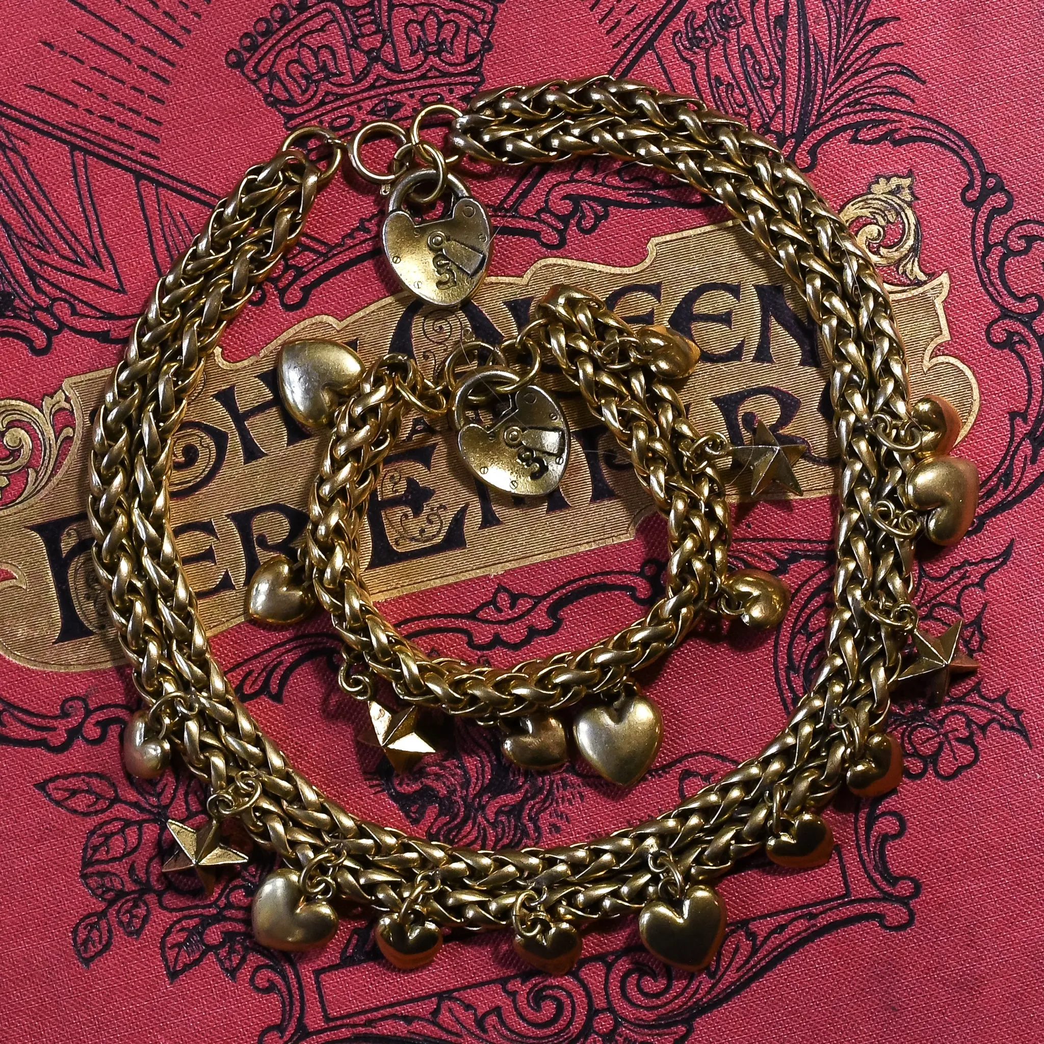 Vintage Costume "Stars & Hearts" Charm Necklace & Bracelet Set