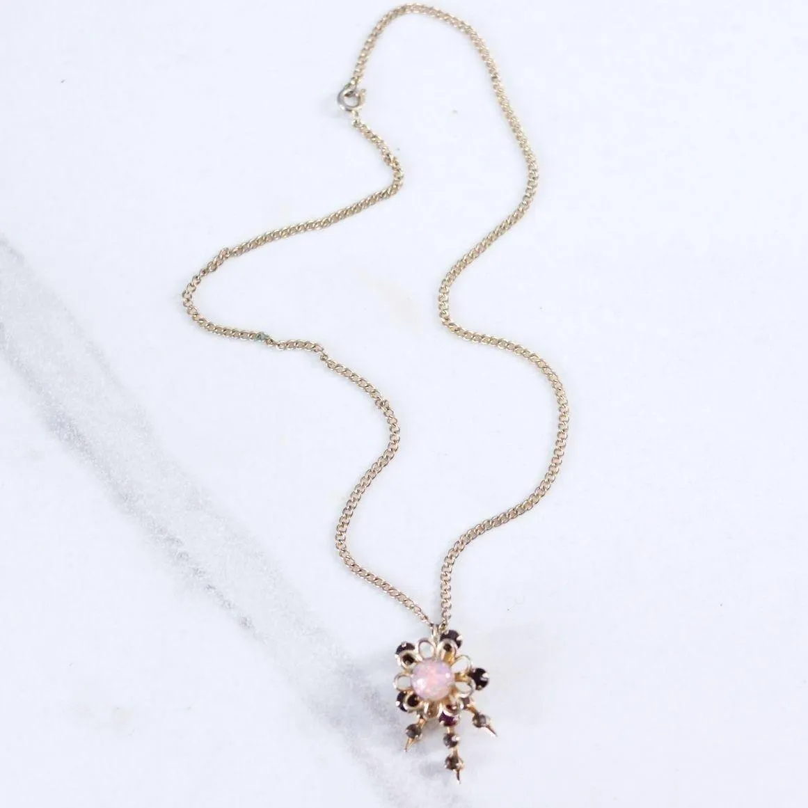 Vintage Opaline and Smoke Diamante Rhinestone Pendant Necklace