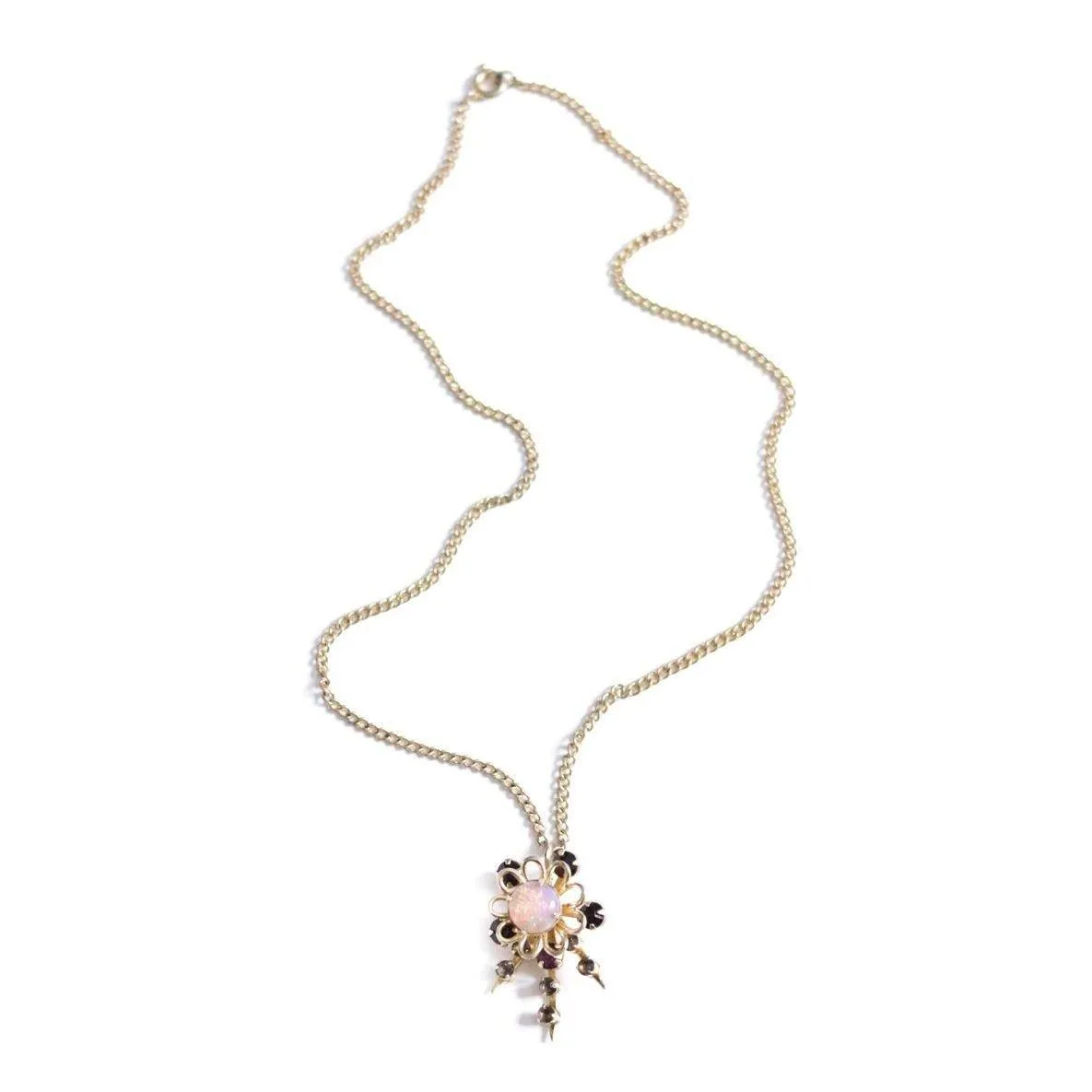 Vintage Opaline and Smoke Diamante Rhinestone Pendant Necklace