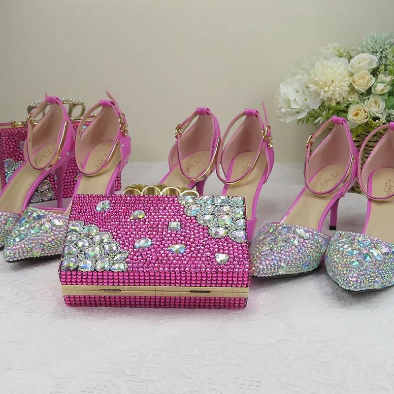Women sandals pointed toe ankle strap crystal wedding shoes