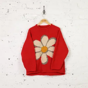 Womens Daisy Knit Jumper - Red - Womens XL