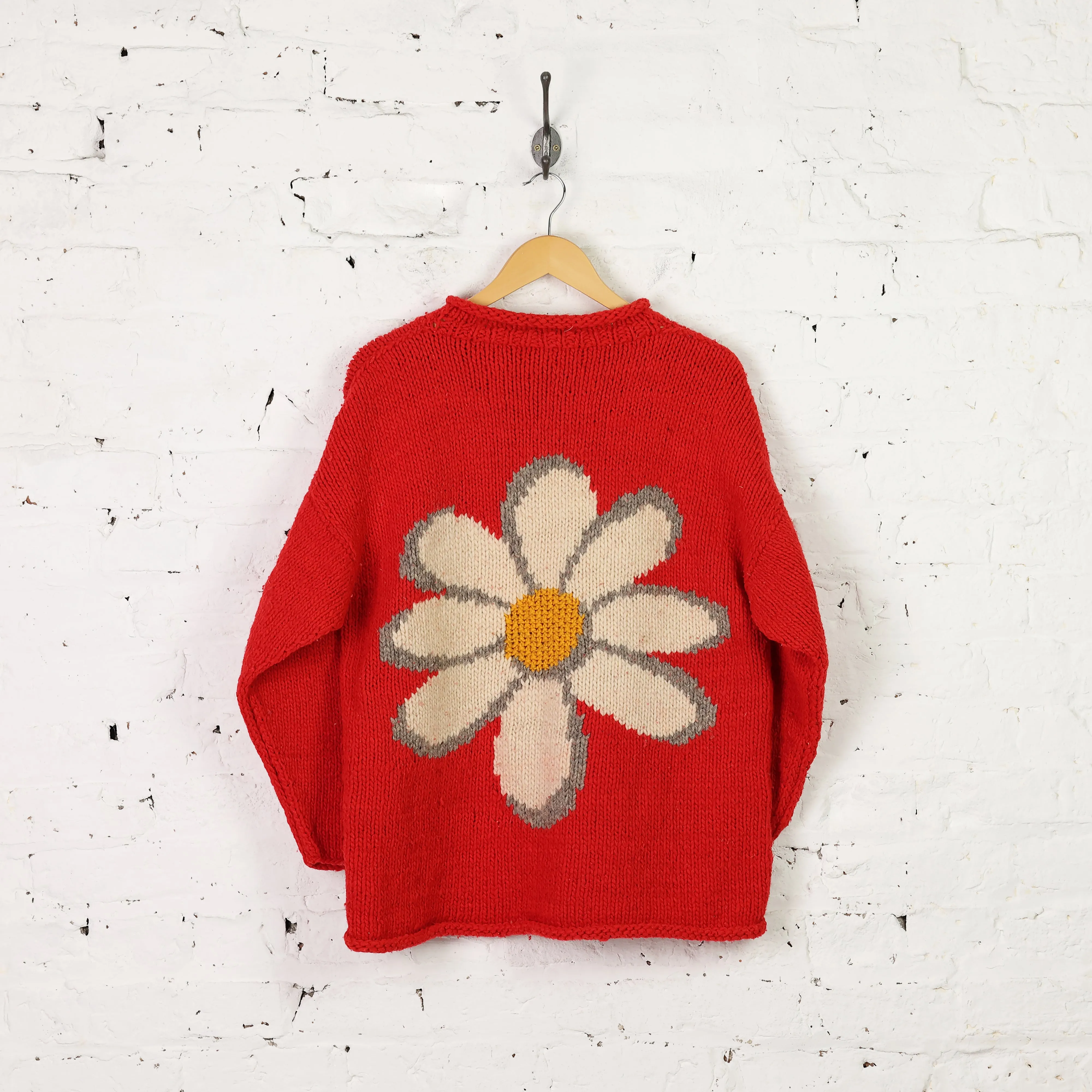Womens Daisy Knit Jumper - Red - Womens XL