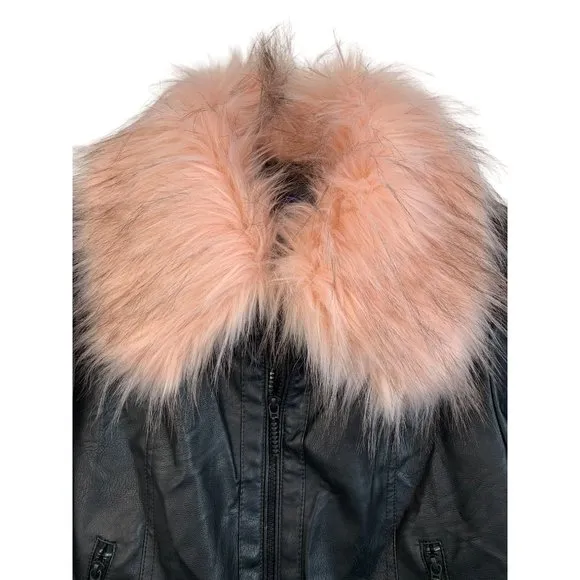 Womens Rocawear Bomber Jacket Pink Faux Fur Barbiecore Vegan 6704