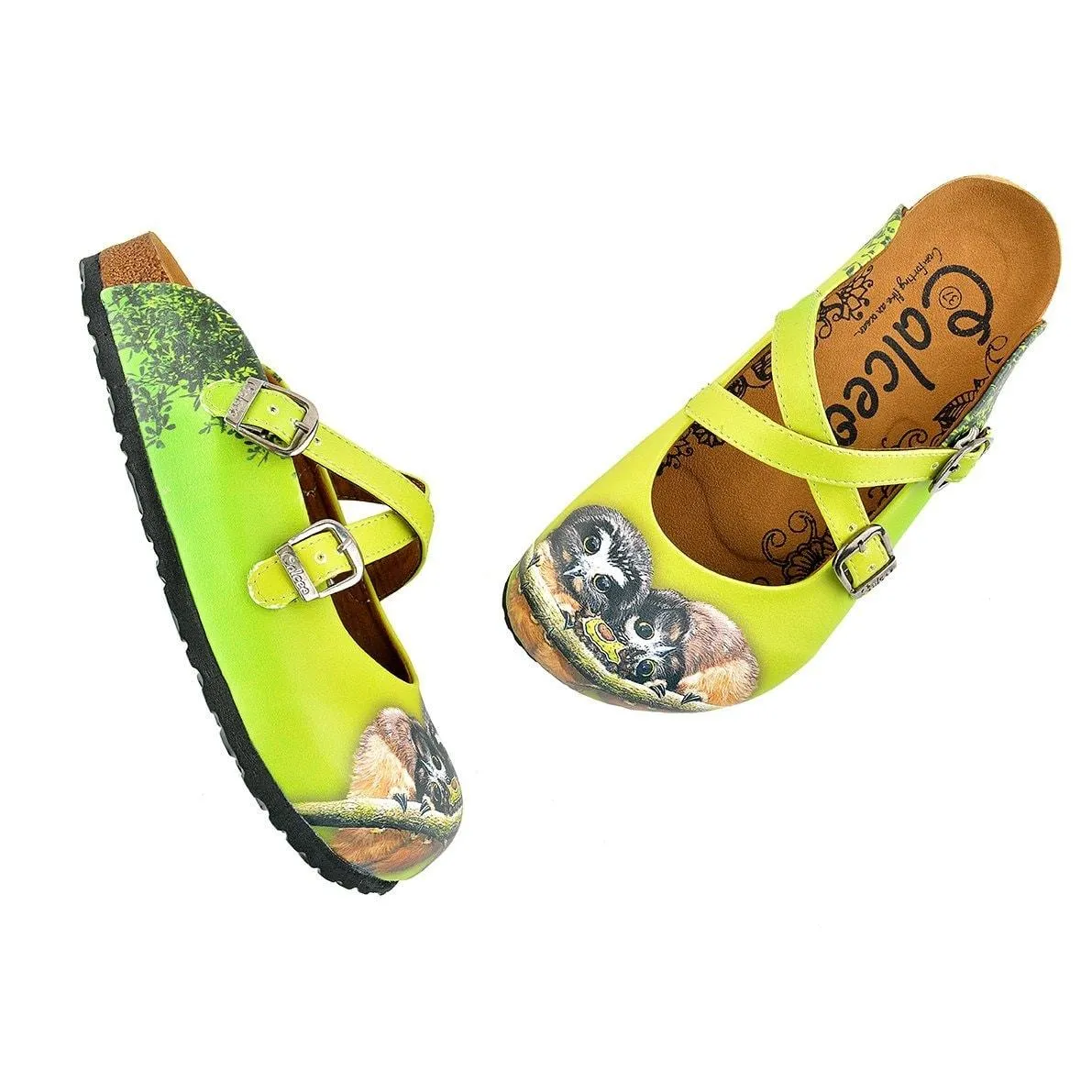 Yellow and Green Colored, Brown Colored Cute Owl Patterned Clogs - WCAL139